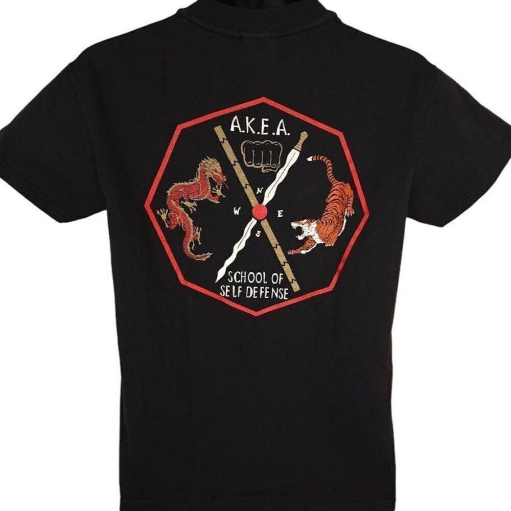 Vintage American Karate T Shirt Mens Size Small Black 90s AKEA Self Defense